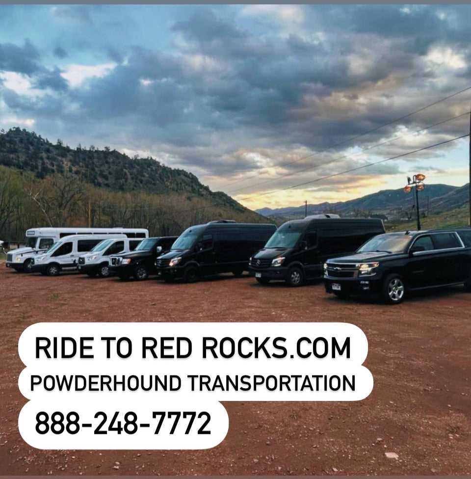 vans and suv parked at red rocks amphitheatre ridetoredrocks.com